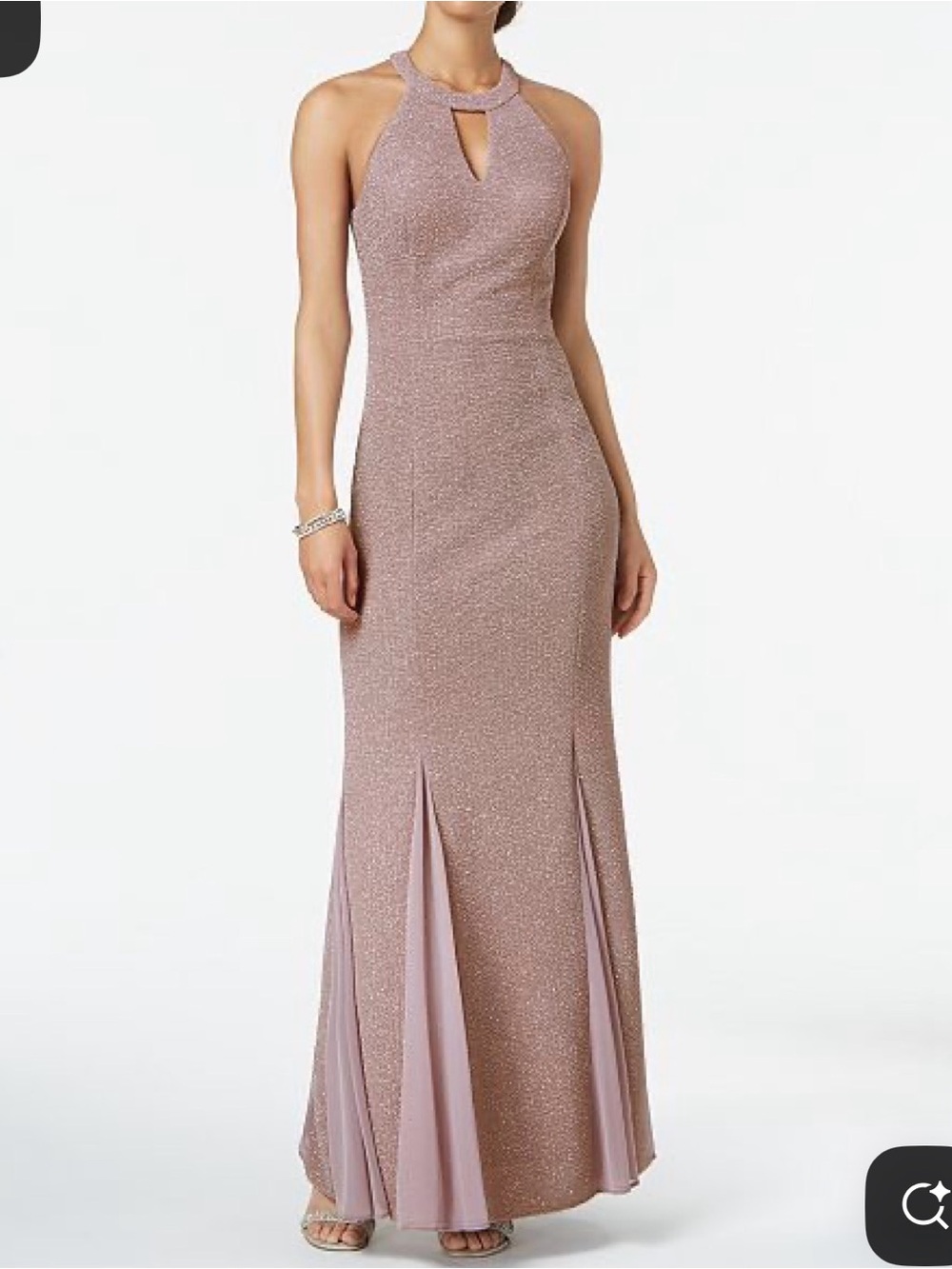 Night Way Collections Rose-Mauve Shimmer Halter Maxi Dress
